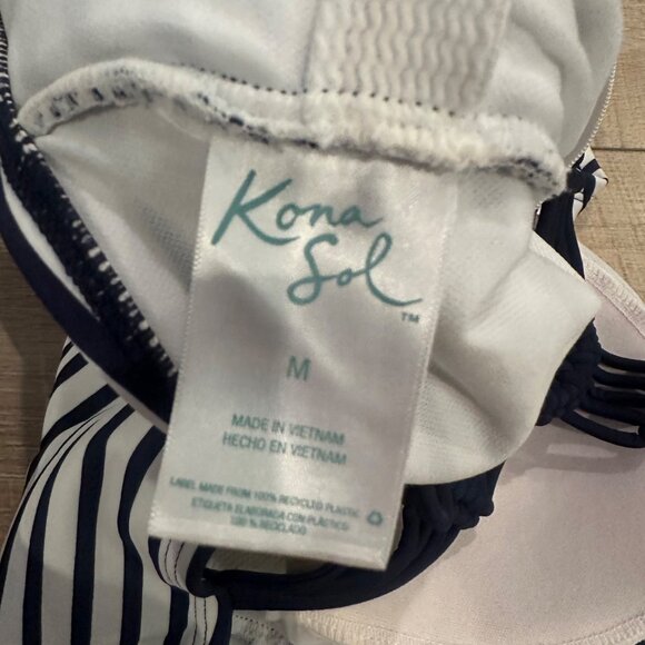 KONA SOL WOMENS MEDIUM NWOT NAVY BLUE STRIPE ONE PIECE SWIM SUIT - Picture 7 of 7